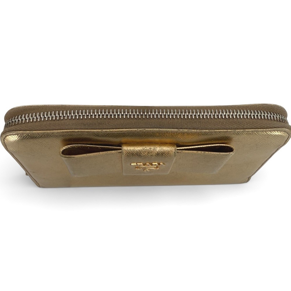 Prada Milano Metallic Gold Saffiano Zip Around Continental Wallet Leather - Picture 3 of 10